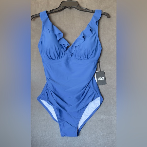 New DKNY
Ruffle Plunge Underwire Tummy Control One-Piece Blue Swimsuit 8 - Picture 3 of 9